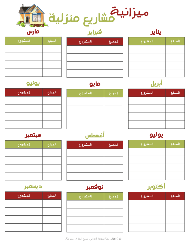 منظمة تدبير منزلي ميزانية مشاريع منزلية
